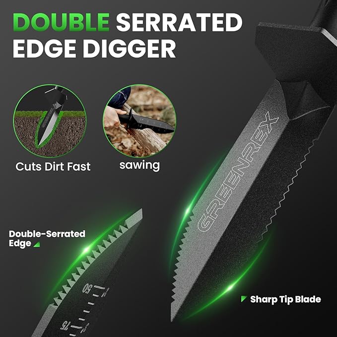 Metal Detector Shovel, Heavy Duty Double Serrated Digging Tool and Metal Detector Accessories with Sheath, Gardening Tools for Weeding, Planting, Camping, Treasure Hunting