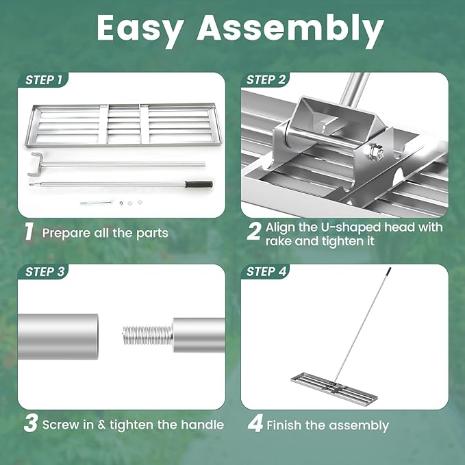 Goplus Lawn Leveling Rake, 46" x 10" Heavy Duty Level Lawn Tool w/ Ergonomic Handle for Soil, Effort-Saving Landscape Rake for Garden, Backyard, Golf Course, Farm, Pasture, Silver