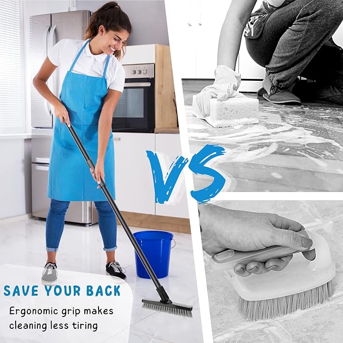 Grout Brush for Tile Floors, Grout Scrubber with Long Handle, 49'' Shower Grout Cleaning Tool