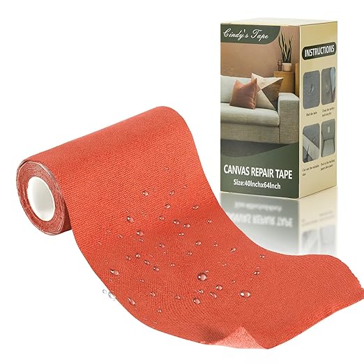 Canvas Repair Tape, 4×63 Inches Orange Waterproof Self-Adhesive Patch for Outdoor Gear, Durable and Weatherproof Fabric Tape for Boat Covers, Couch,Tents, Sofas, Sun Shades, Awnings, and Lounge Chairs