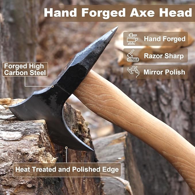 Hatchet Axe Spike Hawk, 11" Forged Carbon Steel Chopping Axe for Wood Splitting, Kindling, Outdoor Camping