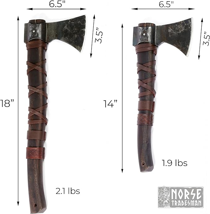 Norse Tradesman 14" Viking Throwing Axe - Carbon Steel Head, Teakwood Handle, Brown, Regulation Size, Includes Leather Sheath