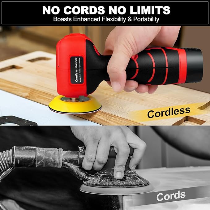 16.8V Cordless Electric Sander with 36PCS Sandpapers, 3500 RPM, 3.0Ah Battery, Lightweight & Compact Design for Wood, Metal, Paint Removal, and DIY Projects