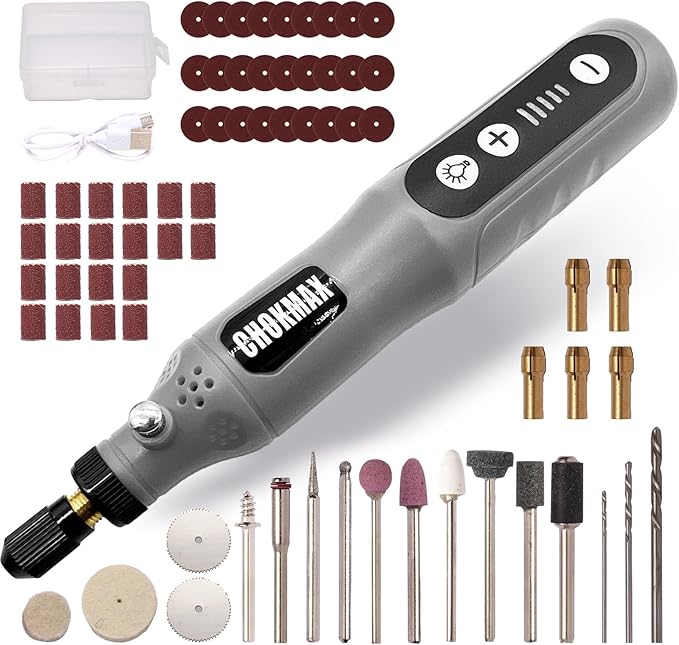 Mini Cordless Rotary Tool, 5-Speed Grinder Kit with 72 Accessories and Front LED Light, Type-C Charging Art Craft Tool for Engraving, Sanding, Polishing, Drilling, Grinding Gray