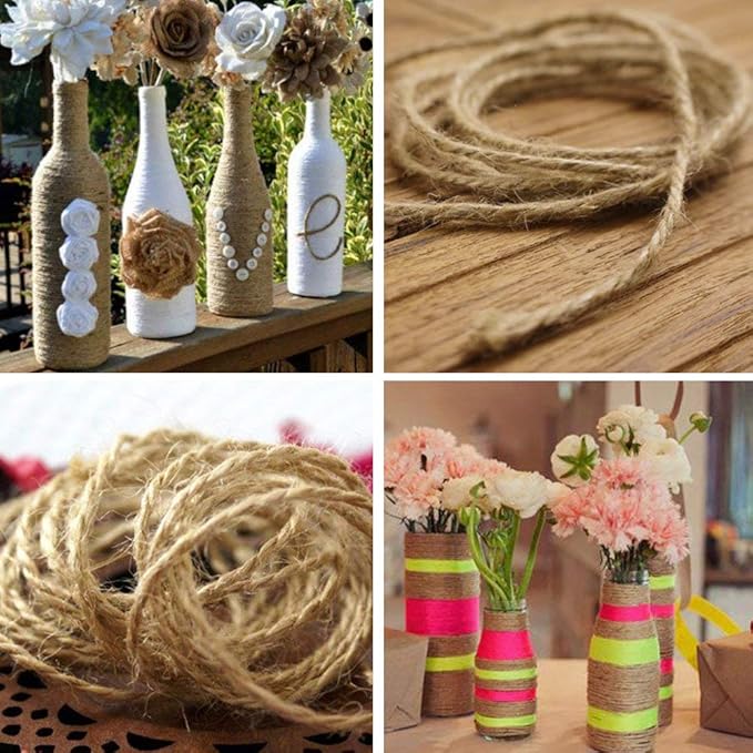 1312 FT Natural Jute Twine,3ply String Twine, Industrial Packing Materials Packing String for Gifts,DIY Crafts, Decoration, Bundling, Gardening and Recycling(4pcs)