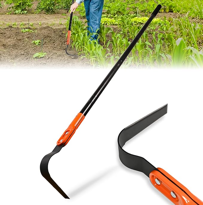 L Shaped Grass Hoe Multifunctional Garden Hoe Tool, Crevice Weeding Hoe with Adjustable Long Handle, Efficient Sharp Three Sided Blade for Weeding Cultivating and Lawn Care