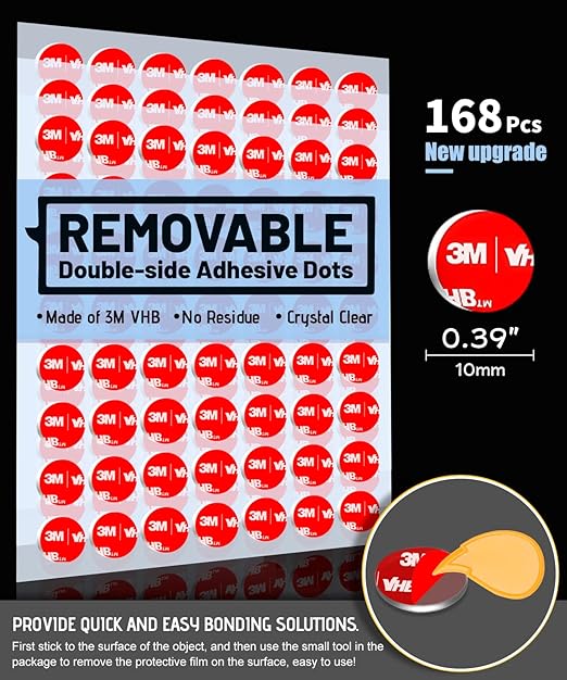 168 Pcs Removable Mounting Putty, Made of 3M VHB, Strong Double Sided Glue Adhesive Dots Clear Museum Sticky Tack for Action Figures Wall Hanging No Residue, 0.39"