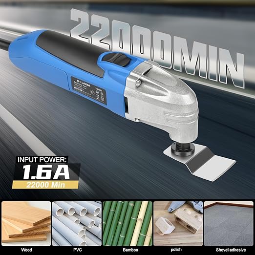 Oscillating Tool, 1.6A Oscillating Multi Tool with with Tool Bag, 3° Oscillation Angle, 12 Piece Accessories Scraping, Grinding, Sanding, Cutting