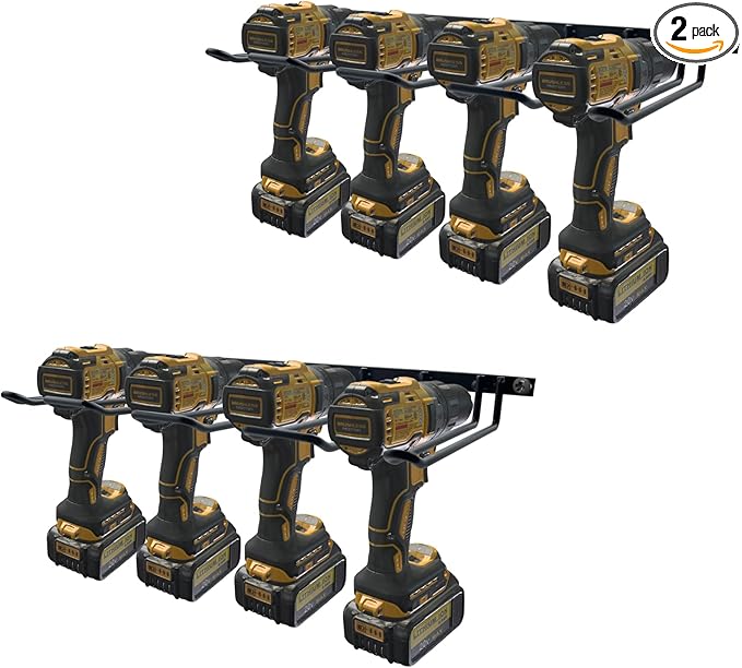 2 Pack Drill Holder, Power Tool Organizer Wall Mount, 80lb Heavy Duty Bearing Capacity Garage Storage, 4 Cordless Metal Shelf, Utility Storage Rack for Dewalt Cordless Tools Father Day Gifts