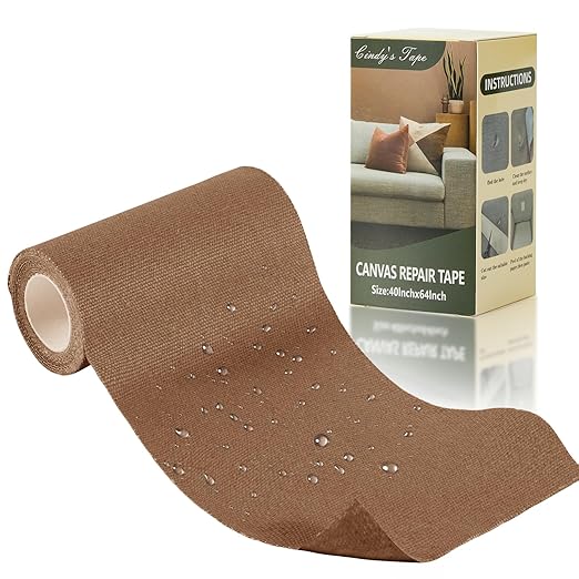 Canvas Repair Tape, 4×63 Inches Light Brown Waterproof Self-Adhesive Patch for Outdoor Gear, Durable and Weatherproof Fabric Tape for Boat Covers,Couch,Tents, Sofas, Sun Shades,Awnings,Lounge Chairs