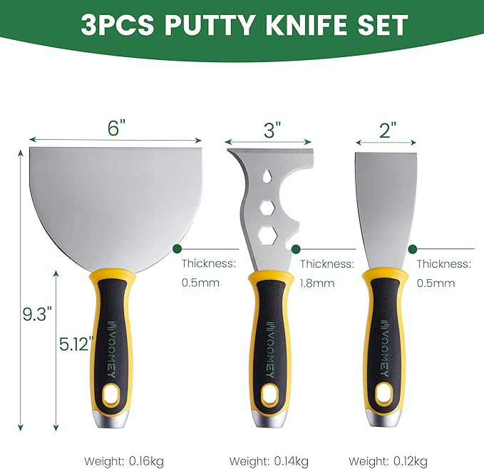 Voomey Putty Knife Scraper,Putty Knife Set, Metal Putty Knife 3 Pack, Paint Scraper Tool for Removing Wallpaper, Repairing Drywall, Scraping, Repairing, Plastering, and Other Painting Projects