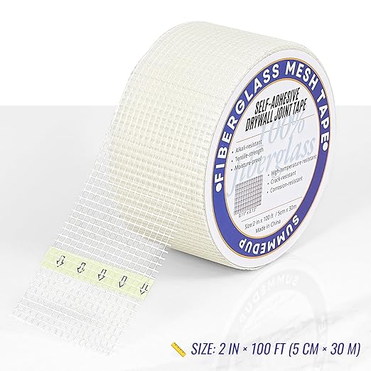 Drywall Repair Tape Sheetrock Self-Adhesive Joint Tape 2" x 100ft – Fiberglass Mesh Drywall Repair Roll for Wall Patch, Cracks & Drywall Patch (1 Roll)