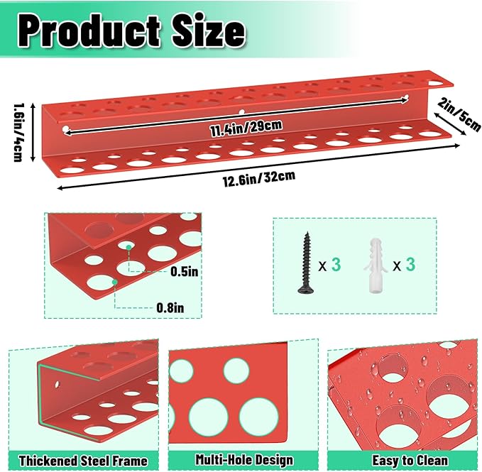 Screwdrivers Pliers Holder Wall Mount, Metal Utility Storage Rack for Pliers Small Tools, Screw Driver Organizer Suitable Garages Homes Workshops Sheds (23 holes 1PC Red)