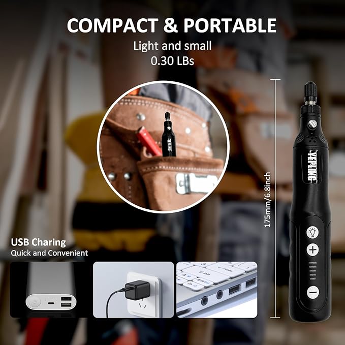 Cordless Rotary Tool, 3.7V Li-ion Electric DIY Mini Grinder Kit with Front LED Work Light, 5 Variable Speed, 72pcs Accessories USB Charging Multi-Tool Perfect for Nail Polishing