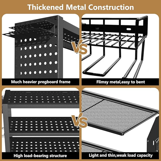 Power Tool Organizer Wall Mount, 4 Layer Heavy Duty Garage organizer Loads 280lbs, Tool Organizers with 8 Drill Hanger, Battery Tools Holder Garage Storage Organization for Workbench, Pegboard, Shed