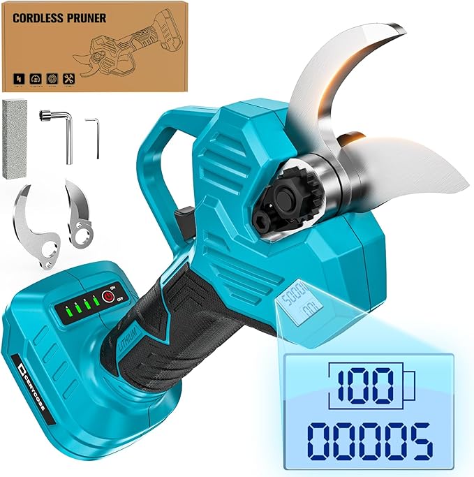 Cordless Electric Pruning Shears Compatible with Makita 18V Battery, Portable Pole Pruner with LCD Display & Imported SK7 Steel Blades,1.5-2-Inch Cutting Diameter for Gardening Shears
