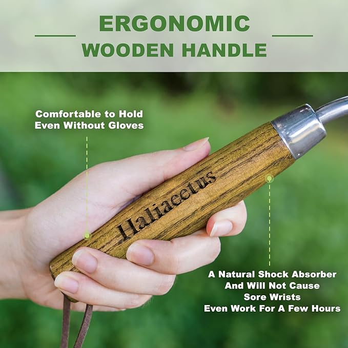 Garden Hand Fork, Hand Weeding Fork with Sharp Tine for Easy Uprooting Large Weeds, Stainless Steel Garden Fork, Comfortable Grip Wood Handle Hand Fork for Fast Weeding, Loosening Soil and Composting