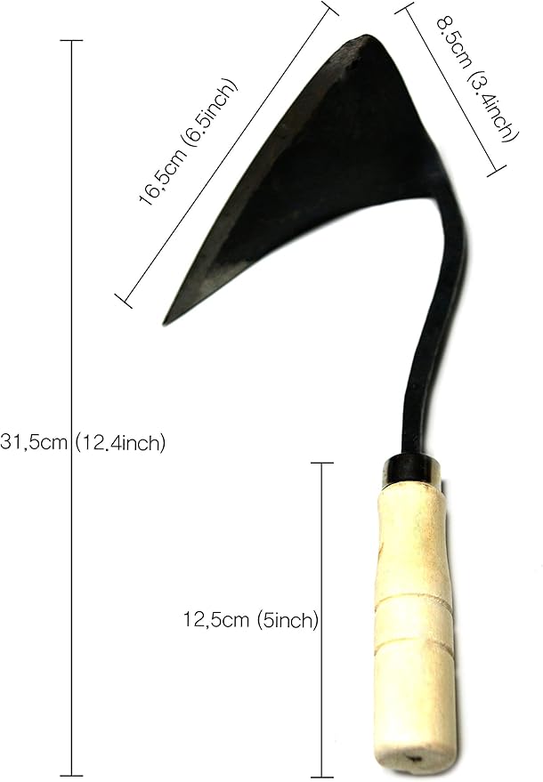 JGI HOMI 1 - Hoe Garden Tool for Weeding, Gardening, harvesting, and Planting, Korean Homi Hand Plow, Durable, Sharp, and Ergonomic