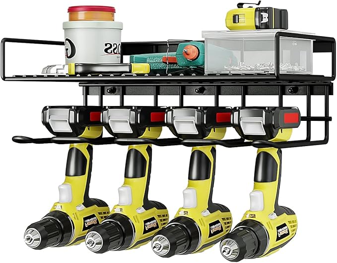 AZERPIAN Tool Organizer Heavy Duty Power Wall Mount for Drill and Cordless Tools Heavy Duty Rack for Garage Organization Workshop Pegboard (1 Layers 4 Slots)