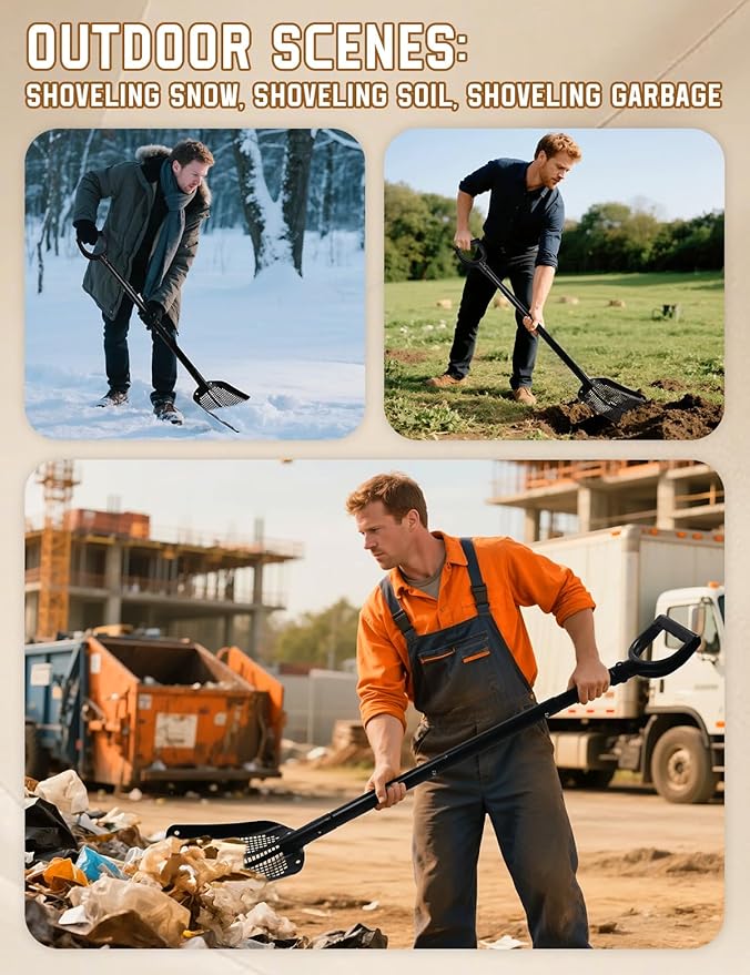 Heavy Duty Sifting Shovel with Adjustable Handle (26"-48") – Metal Sand Sifter Scoop with D-Grip for Chicken Coop, Beach, Farm Goat Stall & Garden Poop Cleaning – Durable Mesh Design