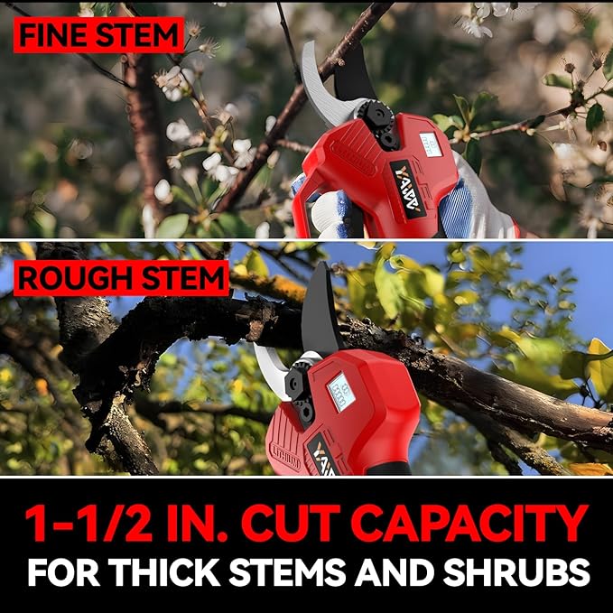 Electric Pruning Shears for Milwaukee M18 Battery, Portable Cordless Pruning Shears with LCD Display&SK5 Blades, Adjustable Cutting Diameter 0.8-1.2 Inch for Gardening Tree Pruning(NO Battery)