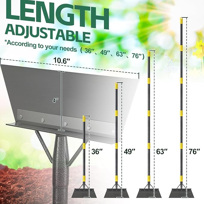 Garden Cleaning Shovel, 76" Adjustable Floor Scraper Long Handle Heavy Duty Tool, Multifunctional Flat Shovel Gardening Tools for Digging, Weeding,Scraping, Ice Remove...