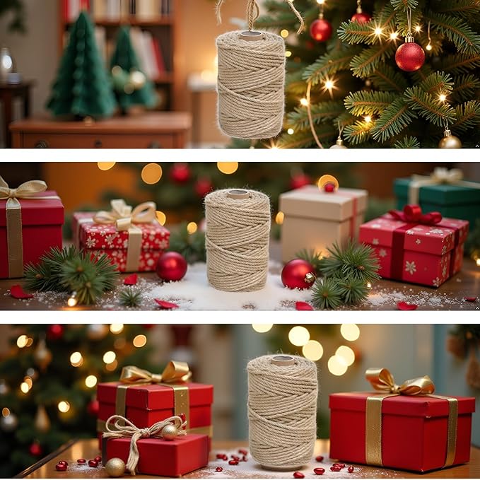 1/8 in (3 mm) X 164 Ft (50 Meters) Jute Twine Rope String for Home Decorating, Cat Scratcher Post Tree, DIY Arts Crafts, Garden, Binding, Packing Material