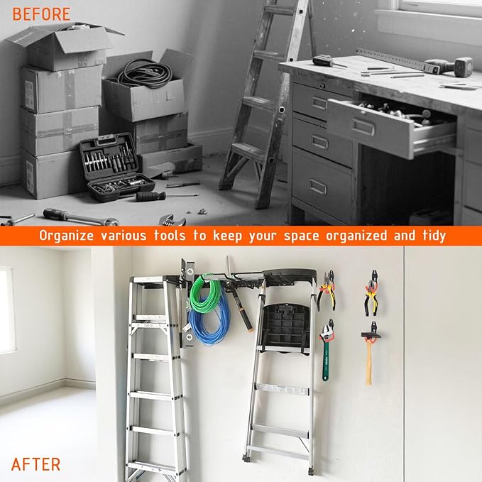 Garage Wall Organizer, 48 Inch Garage Storage Rack Garden Tool Organizer With Large Storage Space, Easy Assembly For Shovels Rakes Brooms & Yard Tools