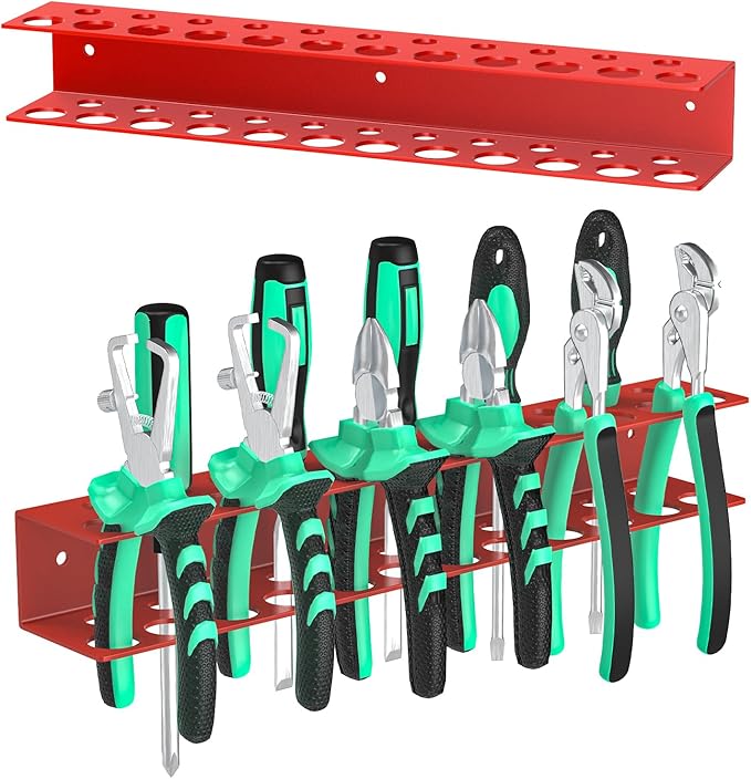 Screwdrivers Pliers Holder Wall Mount, Metal Utility Storage Rack for Pliers Small Tools, Screw Driver Organizer Suitable Garages Homes Workshops Sheds (23 holes 1PC Red)