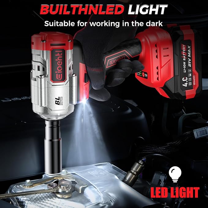 900 ft-lbs (1200 Nm) — Removes Stubborn Rusted Nuts Effortlessly | 21V MAX Cordless 1/2" Brushless Impact Wrench, 2×4.0Ah Batteries, 1.5H Fast Charger, Includes 6 Sockets, for Car/Truck/RV