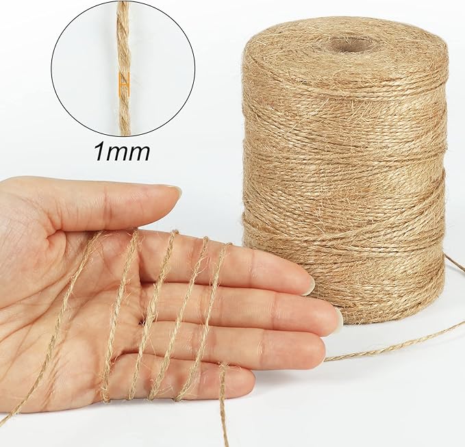 Tenn Well Natural Jute Twine, 984 Feet 2Ply 1mm Thin Brown Twine String for Crafts, Crocheting, Gift Wrapping, Gardening, Farmhouse Decor, Christmas Ornaments