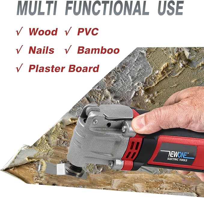 NEWONE Oscillating Tool 4 Amp Oscillating Multi-Tool Kit with 4° Oscillation Angle,6 Variable Speed with 5-piece Electric Multitool Blades (Red Black)