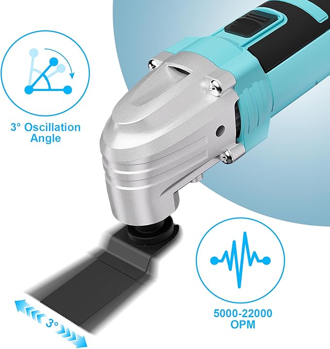 Oscillating Tool, 2.5A Oscillating Multi Tool with 3° Oscillation Angle, 22000 OPM Variable Speeds Multi-Tool Kit for Cutting, Sanding, Grinding, Scraping, 17 Accessories & Universal Interface