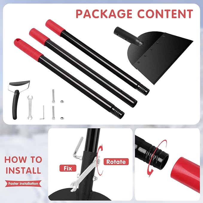 REAPALOT Multifunctional Garden Cleaning Shovel, 53.5inch Heavy Duty Flat Shovel, Stainless Steel Long Handle Lawn Edging Scraper, Outdoor Floor Scraper for Weeding and Snow Ice Removal - Black Red