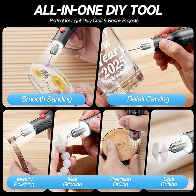 Mini Cordless Rotary Tool Kit, 5-Speed 4.2V USB Rechargeable Engraving & Sanding Tool with 105 Accessories, Compact Rotary Tool for Resin Craft, Polishing, Drilling, DIY Projects