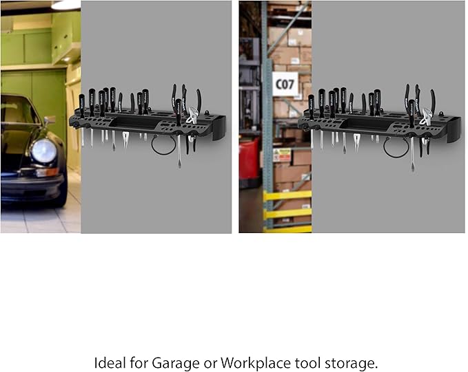 Tool Storage Shelf Wall Mount Utility Shelf Organizer Rack Has 61 Slots, 4 Hooks, 2 Compartments Garage Shelving and Tool Organizers by Stalwart