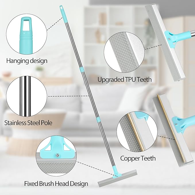 Carpet Rake for Pet Hair Removal Tool, 2025 New Generation 2 in 1 TPU and Copper Rake Teeth Pet Hair Remover with 54’’ Adjustable Long Handle, Reusable Cat Dog Hair Cleaner Rake Broom