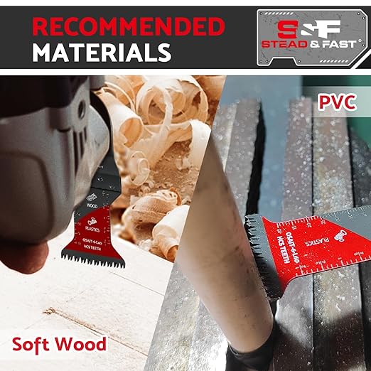 S&F STEAD & FAST 6 PCS Oscillating Tool Blades for Wood, Japanese Teeth Curved Edge, Long Oscillating Saw Blades for Wood, Plastic, Universal Fit for Quick Release