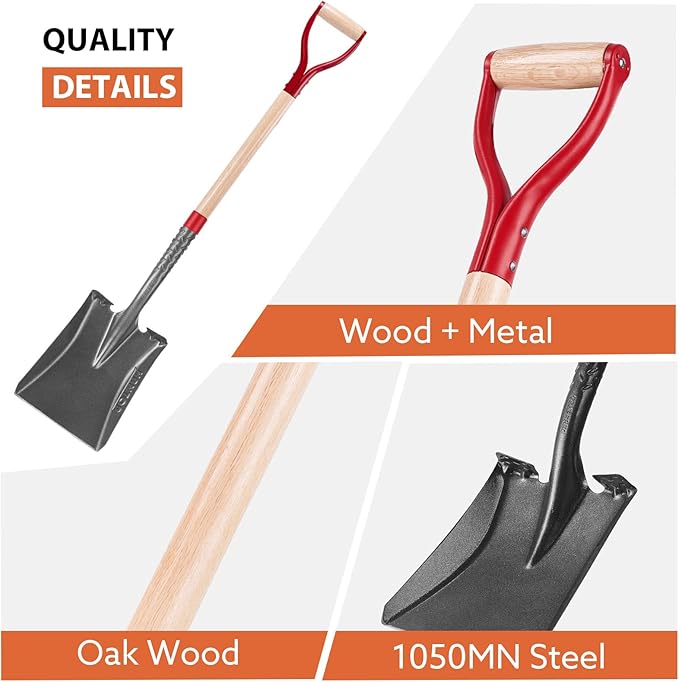 Heavy Duty Short Handle Square Flat Transfer Shovel for Gardening,Yard Work,Farming,Construction, 43 inches