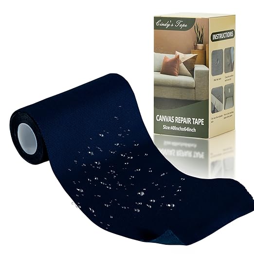 Canvas Repair Tape, 4×63 Inches Navy Blue Waterproof Self-Adhesive Patch for Outdoor Gear, Durable and Weatherproof Fabric Tape for Boat Covers,Couch,Tents, Sofas, Sun Shades, Awnings,Lounge Chairs
