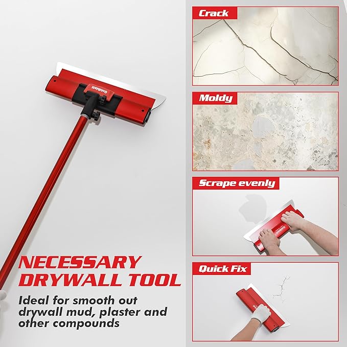 Goldblatt 16 Inch Drywall Skimming Blade, 0.3mm Stainless Steel Blade, Aluminum Body - Rigid Lightweight Drywall Knife with End Caps, Ergonomic Grip, for Mud, Repair Plaster Wall