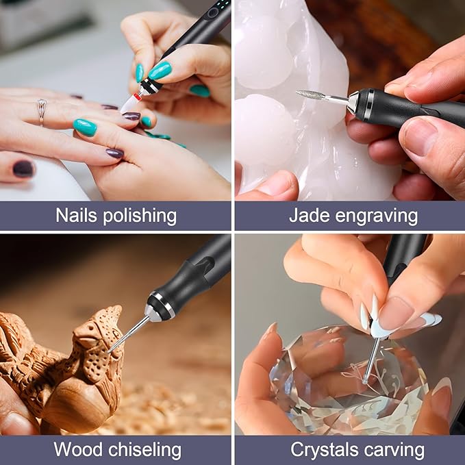 Electric Engraving Pen with 37 Bits, USB Rechargeable Cordless Engraving Machine, Portable DIY Rotary Engraver for Jewelry Wood Glass Stone Carving, Black