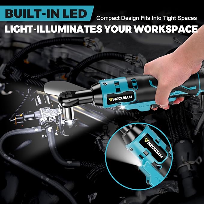 74 Ft-lbs 21V Cordless Ratchet Wrench Set, 3/8" Electric Ratchet, 800 RPM Power Brushless Motor with LED Light, 8 Laser Sockets, 1/4" Adapter, 3" Extension Bar, 2x2.0Ah Batteries
