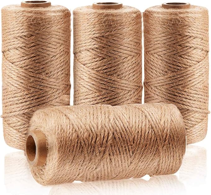 1312 FT Natural Jute Twine,3ply String Twine, Industrial Packing Materials Packing String for Gifts,DIY Crafts, Decoration, Bundling, Gardening and Recycling(4pcs)