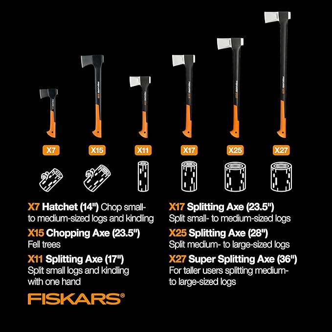 Fiskars X25 Splitting Axe, 28" Wood Splitting Axe for Medium to Large Size Logs with Shock Absorbing Handle and Sheath, Split Firewood, Forged Steel Blade, Bushcraft Gear and Camping Hatchet