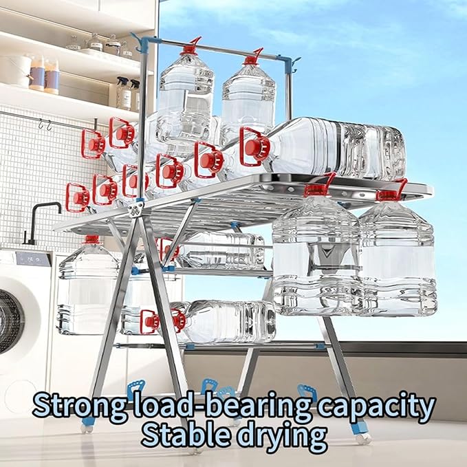 Heavy Duty Clothes Drying Rack Foldable with Brake Wheels,75''Extra-Thick Metal Frame, No Assembly Required, Adjustable Height for Indoor Outdoor Use