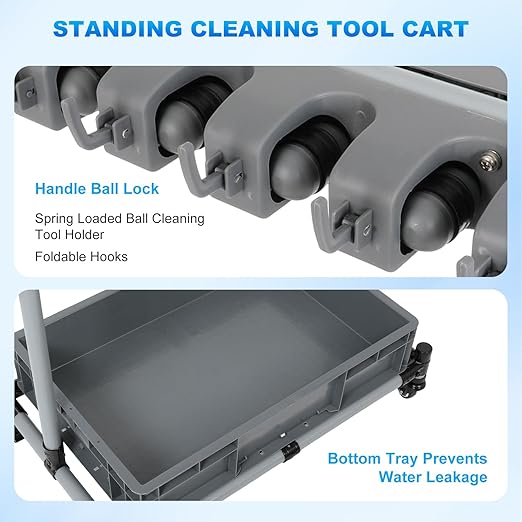 Broom and Mop Holder Freestanding Mobile Cleaning Tool Storage Rack,Floor Standing Cleaning Tool Cart Storage for Garden Garage Schools, Hospitals