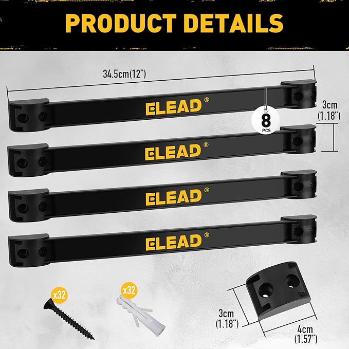 ELEAD Magnetic Storage Organizer Tool Holder - 9-Piece Wall Mount Rack Garage Organization Power Magnet Hanger Workbench Board Slatwall Van Organizers Mounted Hanging Strip