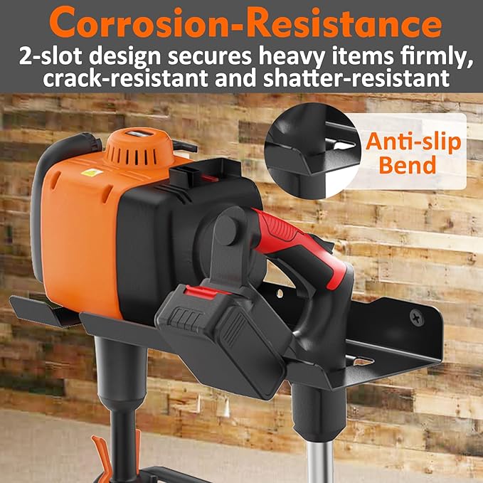 MUTUACTOR Heavy Duty Weed Eater Hanger,Large Opening Garage Organizer Weedeater Rack Wall Mount,Space-Saving Garden Grass Weed Trimmer Rack 2 Slots for Holding Heavy Tools in Shed,Yard or Garden