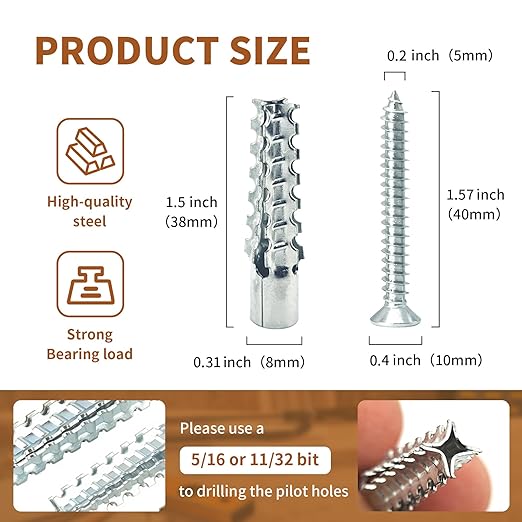 30 Packs Heavy Duty Hollow Wall Anchors with Screws, Loose Hinge and Stripped Hole Repair Kits (8x38mm,Silver)